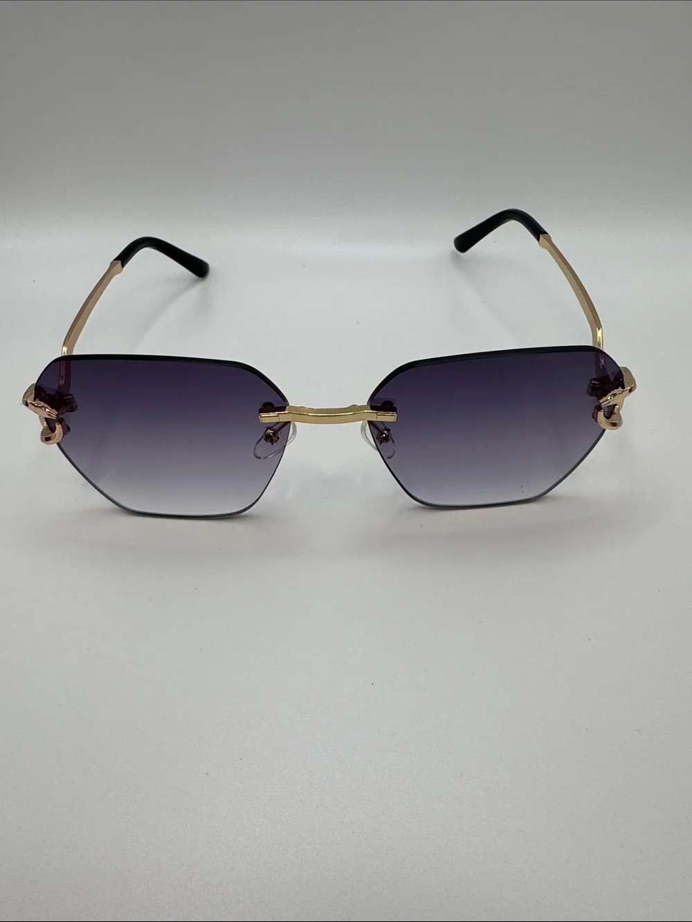 Gold Rim Purple Gradient Rimless Sunglasses